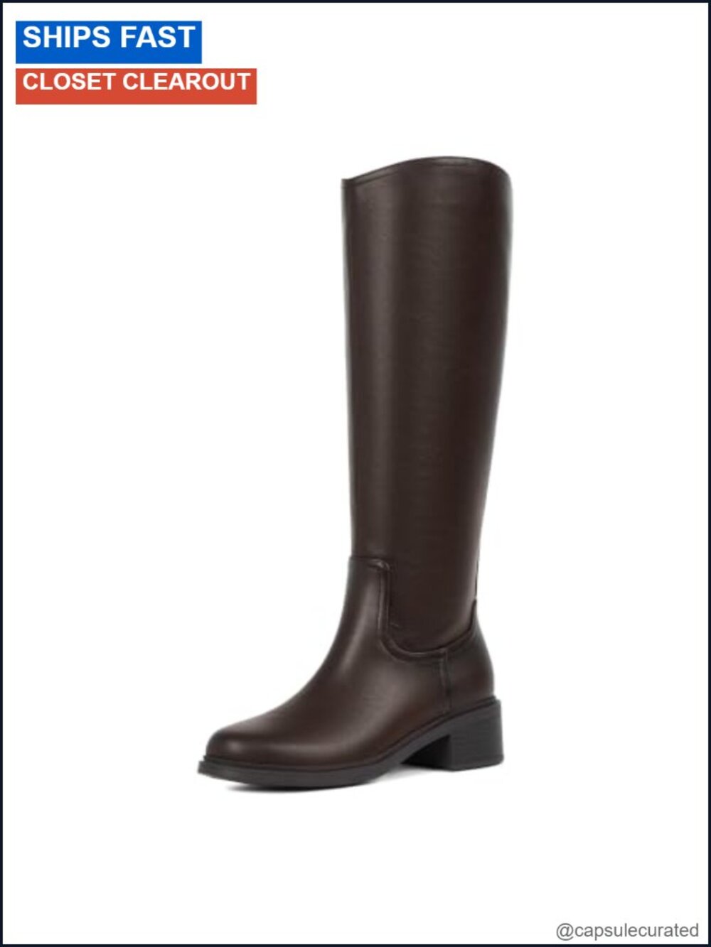 Women's Knee High Boots with Side Zipper, 4.4cm Block Heel, Faux Leather,
